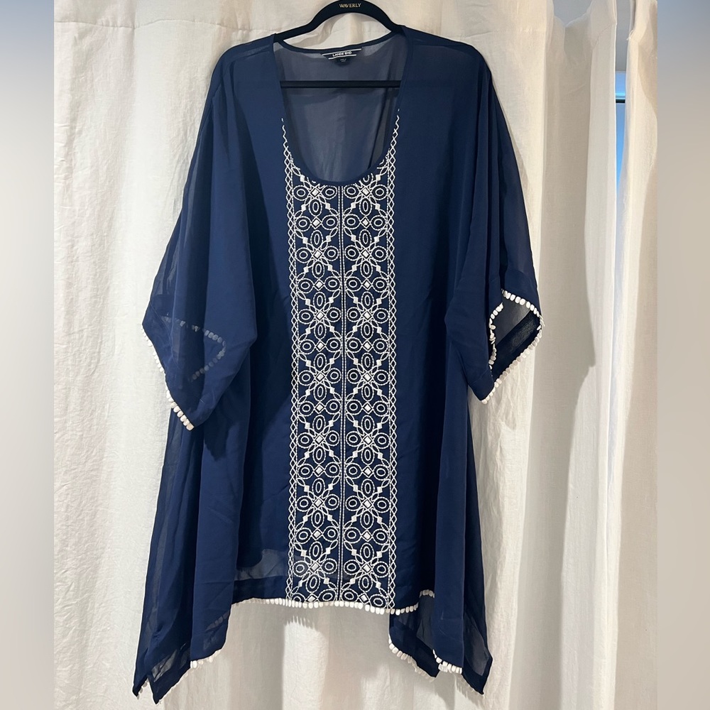 Lands' End Navy Blue Embroidered Swim Coverup